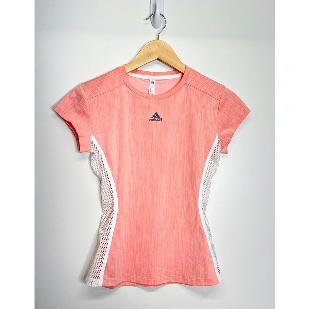 Adidas Shirt Womens Athletic Cap Sleeve XS Pink/White Mesh Detail